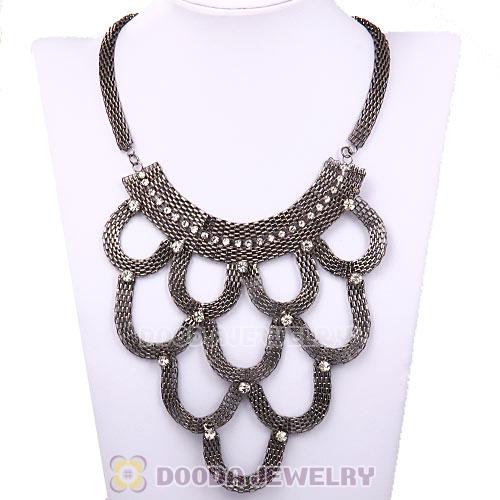 European New Chunky Flat Snake Chain Crystal Choker Bib Collar Necklace