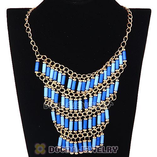 Bohemia Gold Net Cylinder Statement Tassel Necklaces Wholesale
