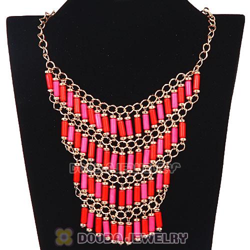 Bohemia Gold Net Cylinder Statement Tassel Necklaces Wholesale