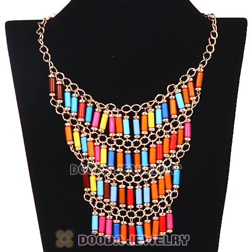 Bohemia Gold Net Cylinder Statement Tassel Necklaces Wholesale
