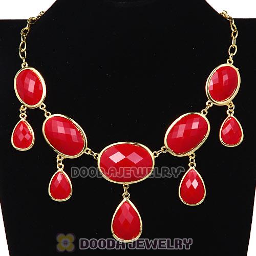 European Geometry Facets Red Resin Drop Choker Bib Necklaces Wholesale