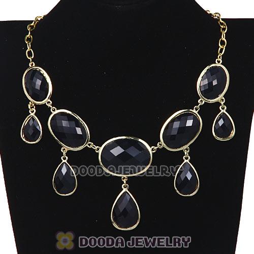European Geometry Facets Black Resin Drop Choker Bib Necklaces Wholesale