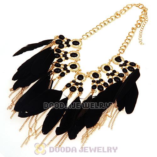 Bohemian Chunky Chain Feather Tassel Choker Bib Necklace Wholesale