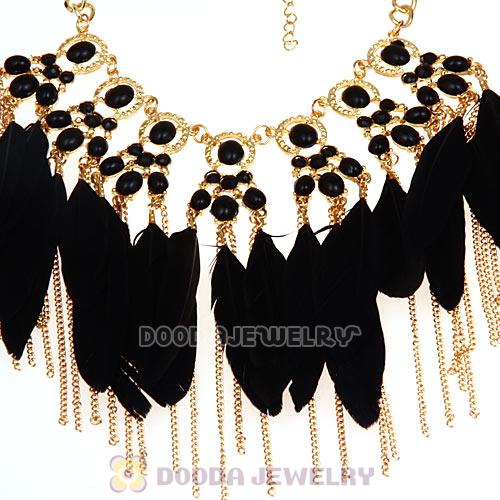 Bohemian Chunky Chain Feather Tassel Choker Bib Necklace Wholesale