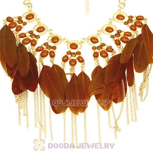 Bohemian Chunky Chain Feather Tassel Choker Bib Necklace Wholesale