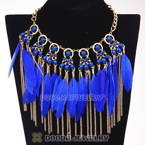 Bohemian Style Golden Chunky Chain Feather Tassel Choker Bib Necklace