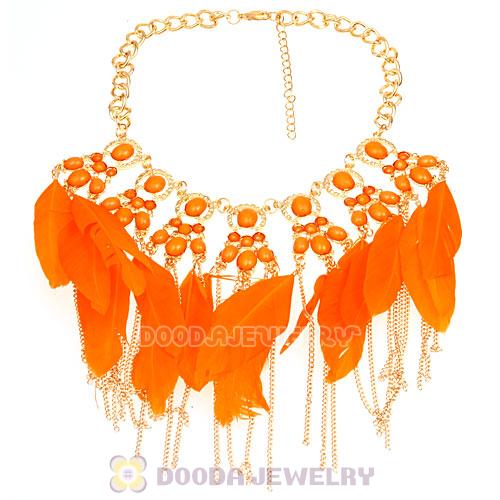 Bohemian Chunky Chain Feather Tassel Choker Bib Necklace Wholesale