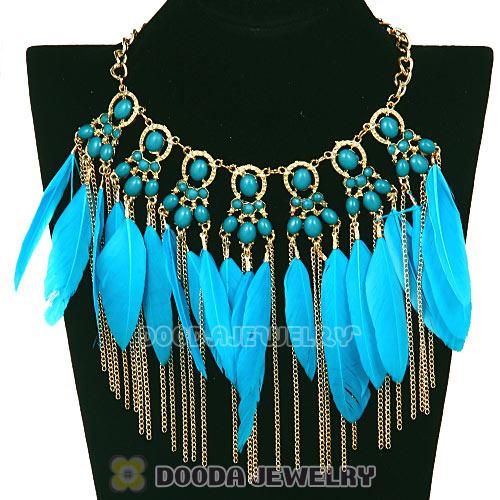 Bohemian Style Golden Chunky Chain Feather Tassel Choker Bib Necklace