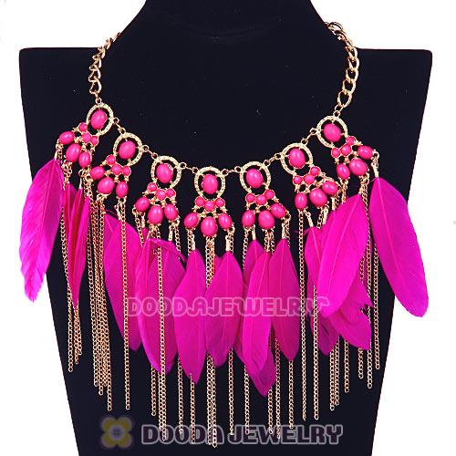 Bohemian Style Golden Chunky Chain Feather Tassel Choker Bib Necklace