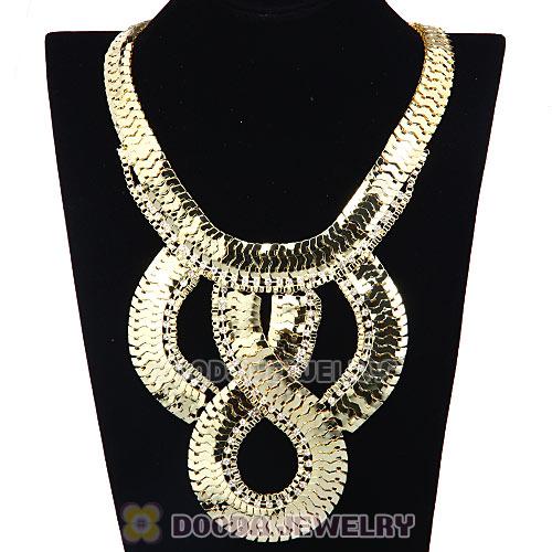 European Chunky Gold Snake Chain Crystal Choker Bib Collar Necklace