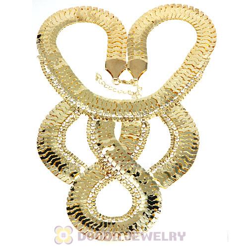 European Chunky Gold Snake Chain Crystal Choker Bib Collar Necklace