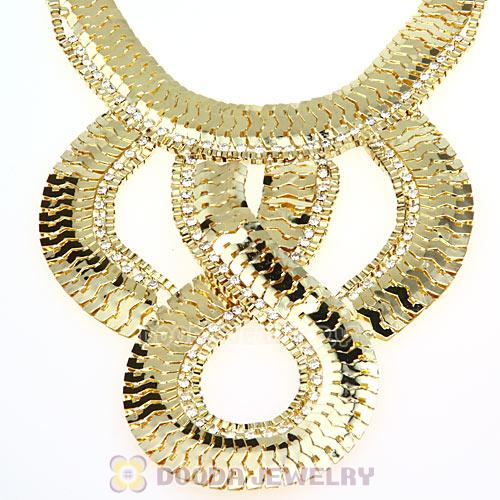 European Chunky Gold Snake Chain Crystal Choker Bib Collar Necklace