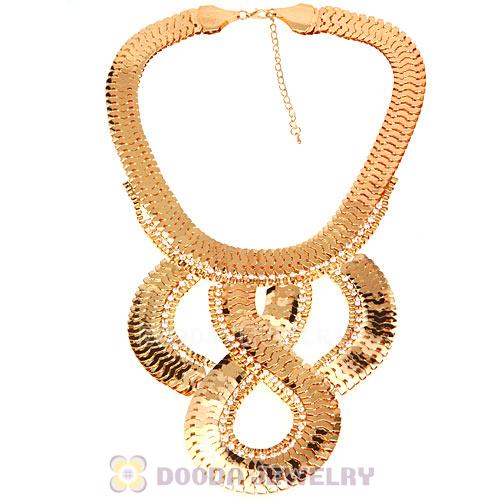 European Chunky Rose Gold Snake Chain Crystal Choker Bib Collar Necklace