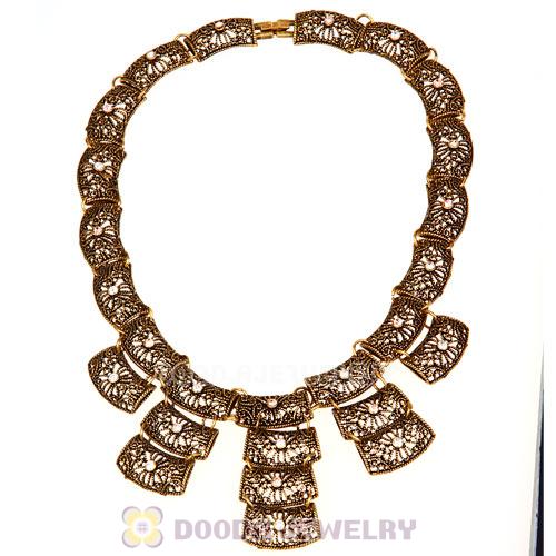 Bohemian Retro Gold Hollow Metal Rhinestone Crystal Bib Collar Necklace