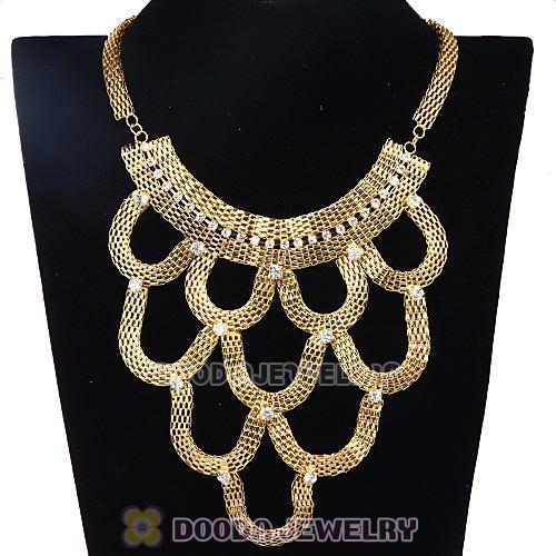 European New Chunky Flat Snake Chain Crystal Choker Bib Collar Necklace