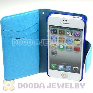 Cyan Lichee Pattern Credit ID Card Flip Leather Wallet Case For iPhone5 