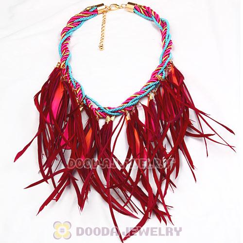 Ladies Jewellery Chunky Rope Drip Feather Tassel Choker Bib Necklace