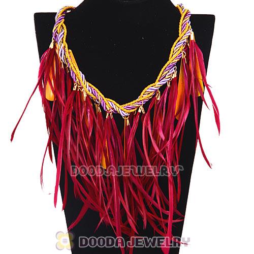 Ladies Jewellery Chunky Rope Drip Feather Tassel Choker Bib Necklace