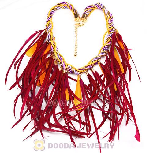 Ladies Jewellery Chunky Rope Drip Feather Tassel Choker Bib Necklace