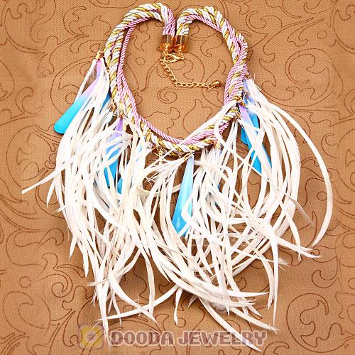 Ladies Jewellery Chunky Rope Drip Feather Tassel Choker Bib Necklace