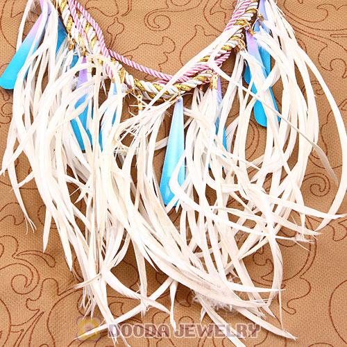 Ladies Jewellery Chunky Rope Drip Feather Tassel Choker Bib Necklace