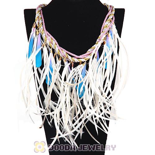 Ladies Jewellery Chunky Rope Drip Feather Tassel Choker Bib Necklace