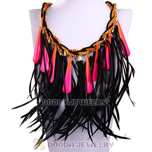 Ladies Jewellery Chunky Rope Drip Feather Tassel Choker Bib Necklace
