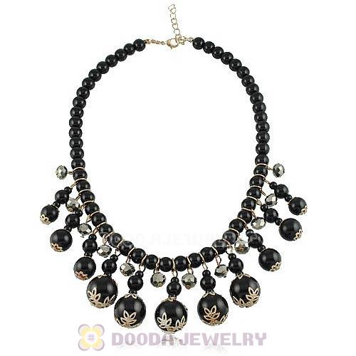 Black Beaded Resin Gem Bauble Bib Necklaces Wholesale