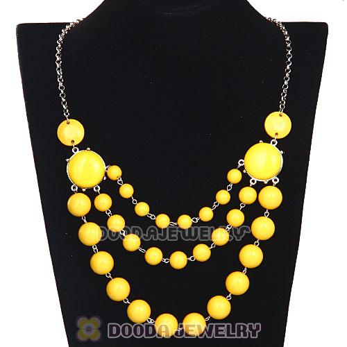 Fashion Silver Chains Three Layers Yellow Resin Bubble Bib Statement Necklaces Wholesale 