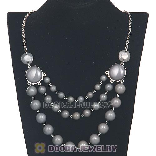 Fashion Silver Chains Three Layers Grey Resin Bubble Bib Statement Necklaces Wholesale 