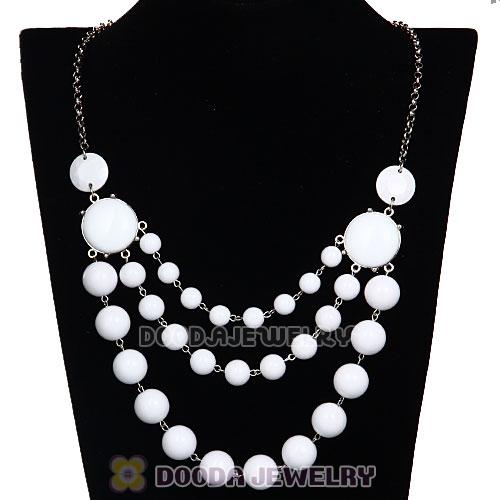 Fashion Silver Chains Three Layers White Resin Bubble Bib Statement Necklaces Wholesale 