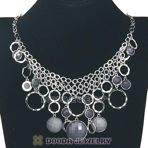 Silver Chains Multilayer Grey Resin Choker Bib Necklace Wholesale