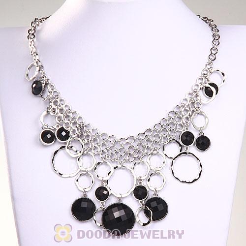 Silver Chains Multilayer Black Resin Choker Bib Necklace Wholesale