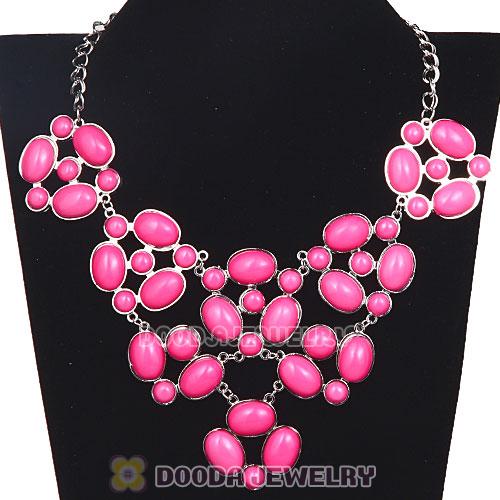 Silver Chain Retro Style Ellipse Roseo Resin Choker Bib Necklaces
