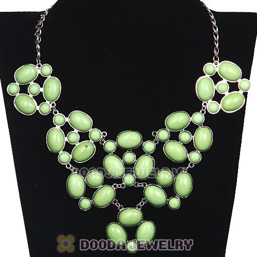 Silver Chain Retro Style Ellipse Olivine Resin Choker Bib Necklaces