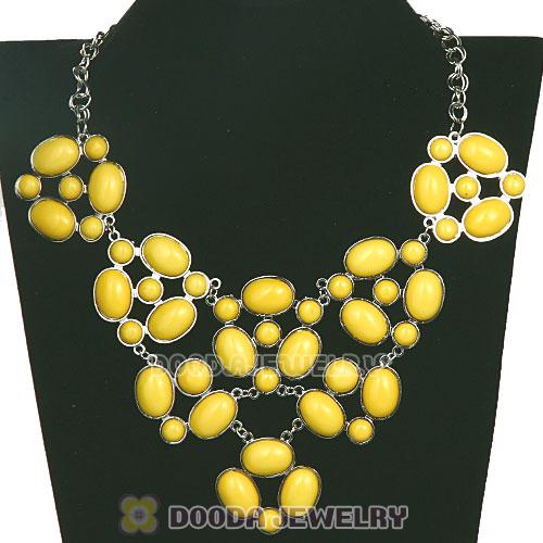 Silver Chain Retro Style Ellipse Yellow Resin Choker Bib Necklaces