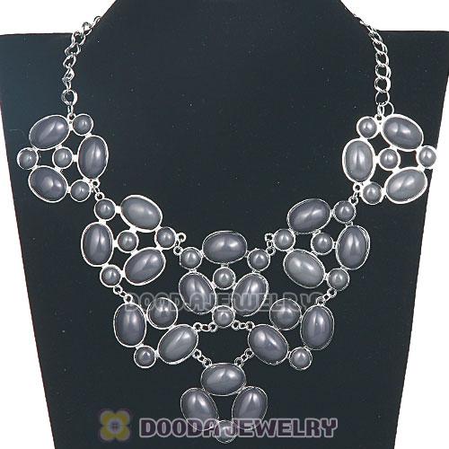 Silver Chain Retro Style Ellipse Yellow Resin Choker Bib Necklaces
