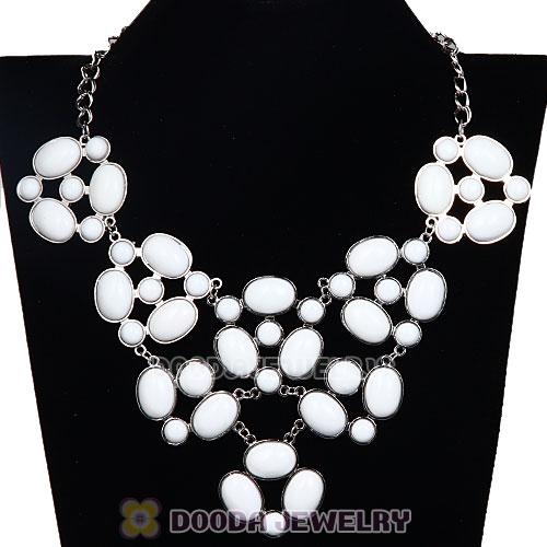 Silver Chain Retro Style Ellipse White Resin Choker Bib Necklaces