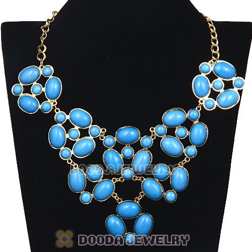 Gold Chain Retro Style Ellipse Turquoise Resin Choker Bib Necklaces