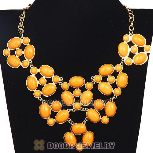Gold Chain Retro Style Ellipse Yolk Yellow Resin Choker Bib Necklaces