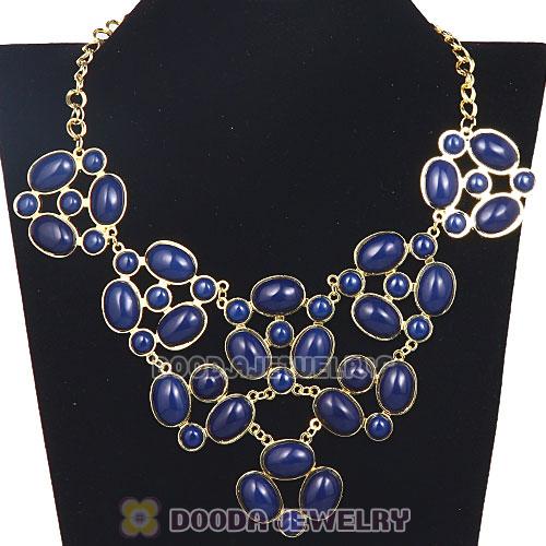 Gold Chain Retro Style Ellipse Navy Resin Choker Bib Necklaces