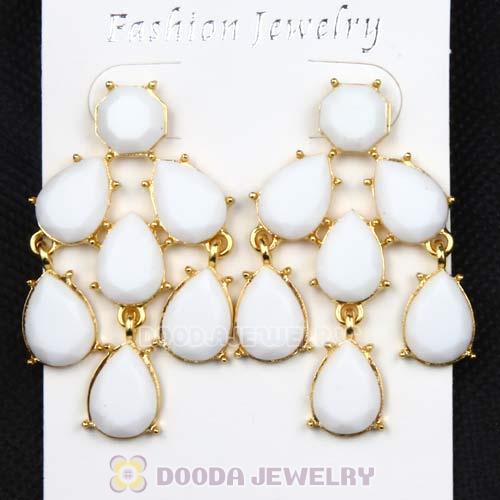 Fashion Gold Plated Drop White Resin Chandelier Earrings Wholesale