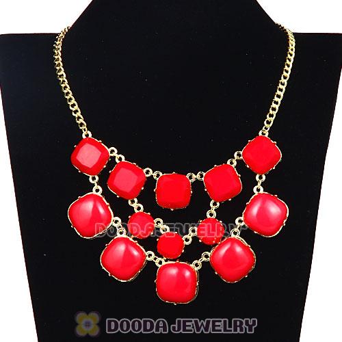 Red Coral Resin Trio Marzipan Bib Necklaces Wholesale