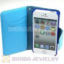 Cyan Lichee Pattern Credit ID Card Flip Leather Wallet Case For iPhone5