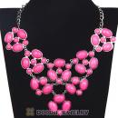 Silver Chain Retro Style Ellipse Roseo Resin Choker Bib Necklaces