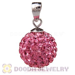 925 Sterling Silver 12mm Pave Pink Czech Crystal Pendants Wholesale