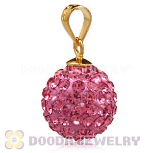 Gold Plated Silver 12mm Pave Pink Czech Crystal Pendants Wholesale