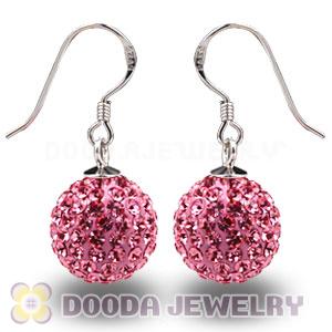 12mm Pave Pink Czech Crystal Ball Sterling Silver Hook Earrings Wholesale