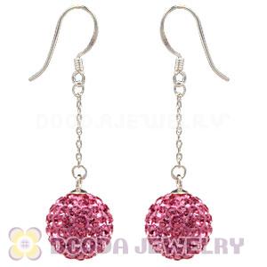 12mm Pave Pink Czech Crystal Ball Sterling Silver Dangle Earrings Wholesale