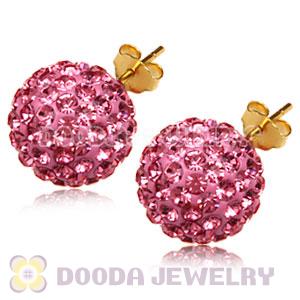 12mm Gold Plated Silver Pave Pink Czech Crystal Ball Stud Earrings Wholesale